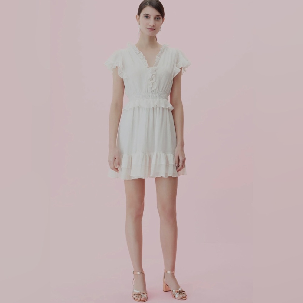 Rebecca Taylor Romantic White Ruffle Dress with Lurex Thread